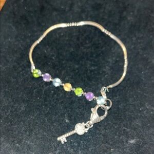 925 Sterling silver handmade bracelet semi precious stones and charm